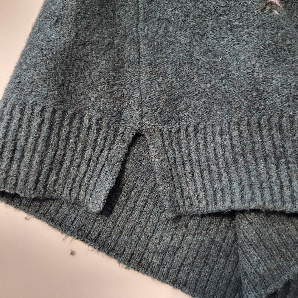 Madewell Embroidered‎ Cross Stitch Floral Pullover Sweater Dark Green Spruce L - Picture 7 of 8